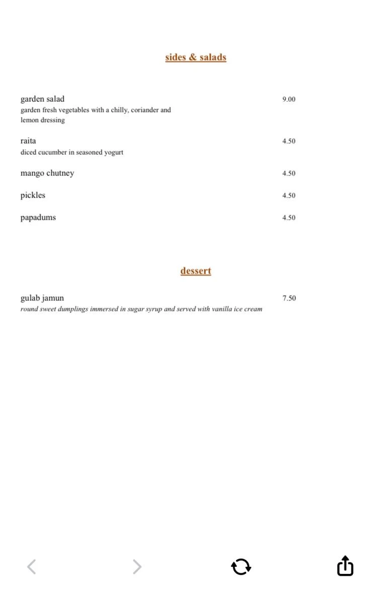 Menu, Cinnamon Cafe and Restaurant