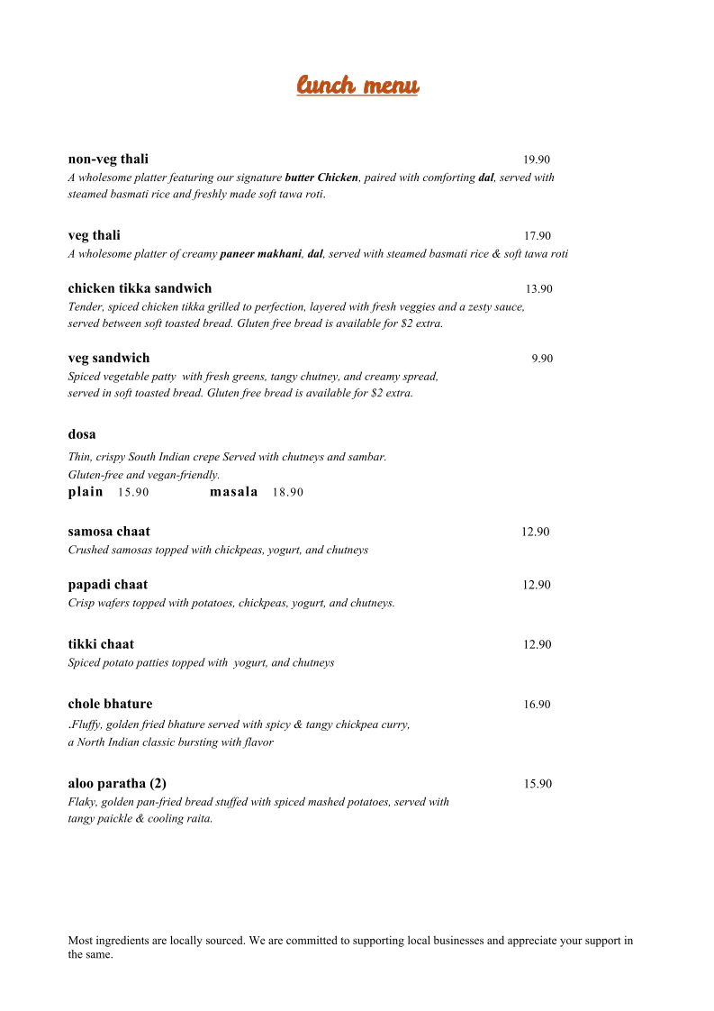 Menu, Cinnamon Cafe and Restaurant