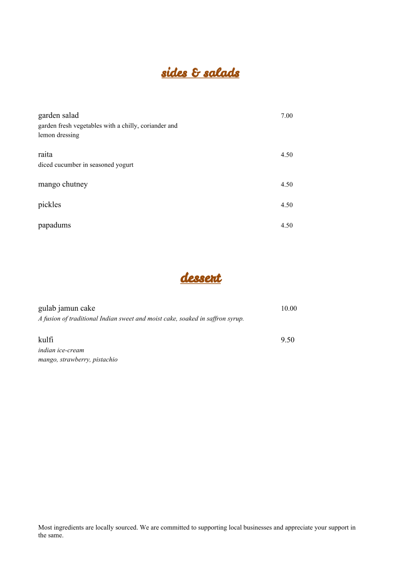 Menu, Cinnamon Cafe and Restaurant