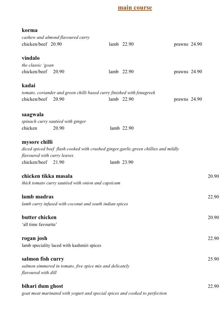 Menu, Cinnamon Cafe and Restaurant