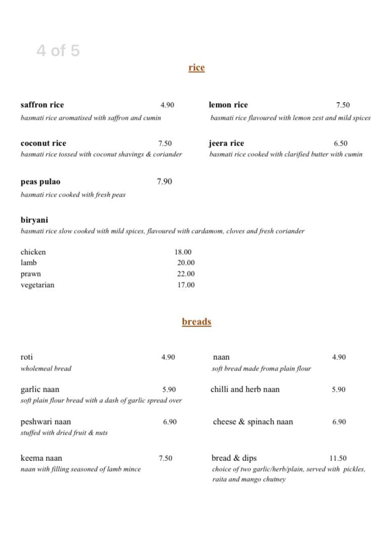 Menu, Cinnamon Cafe and Restaurant