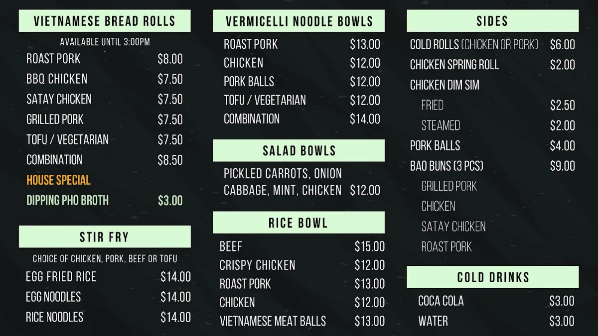 Menu, Bread & Bowl