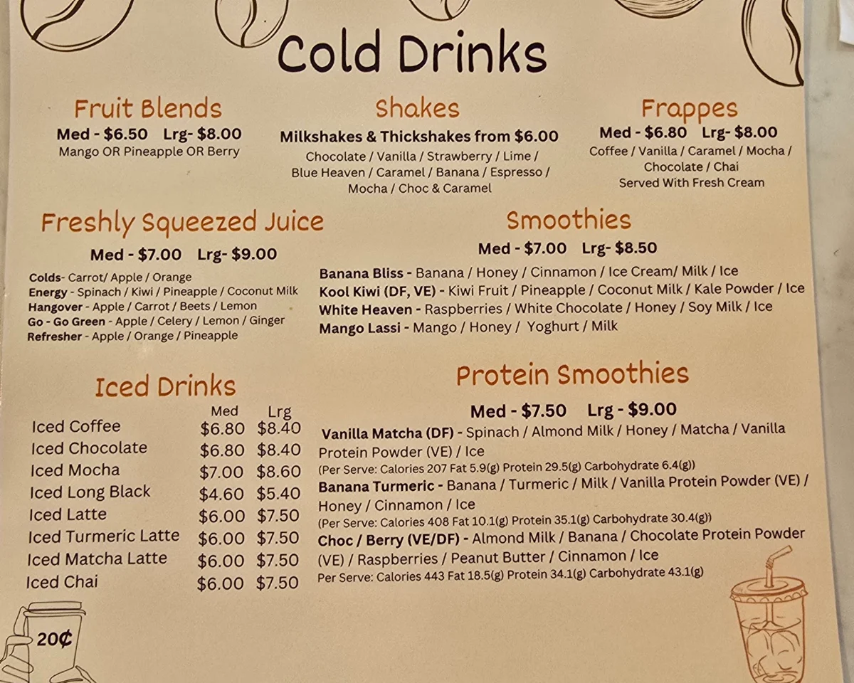 Menu, Cafe One 2 Four Port Pirie