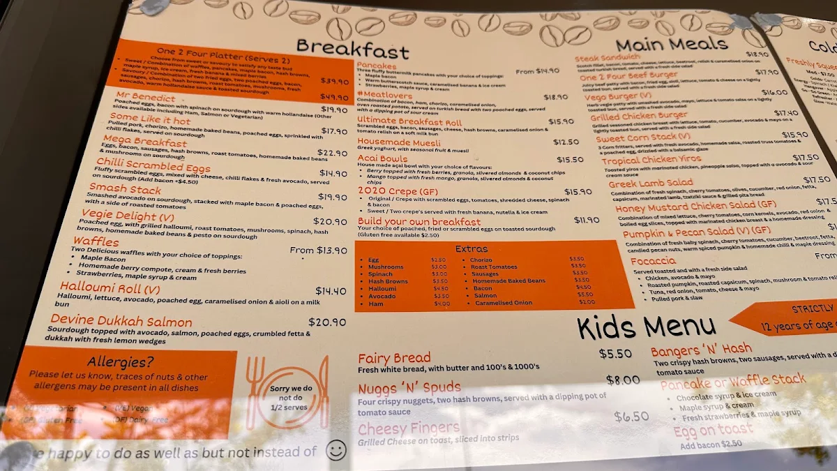 Menu, Cafe One 2 Four Port Pirie