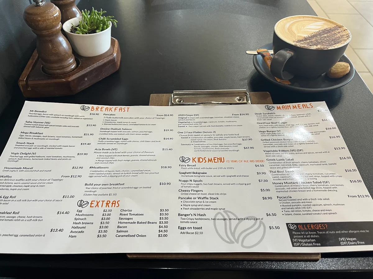 Menu, Cafe One 2 Four Port Pirie