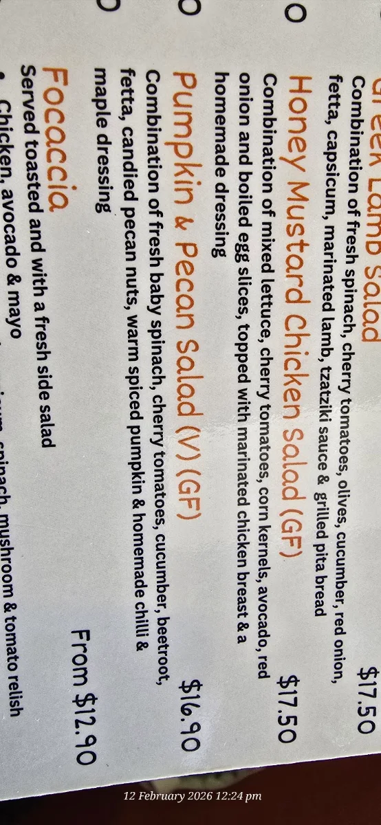 Menu, Cafe One 2 Four Port Pirie
