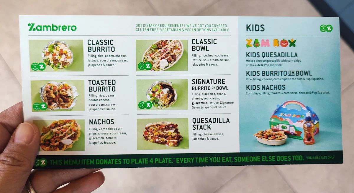 Menu, Zambrero Coffs Harbour