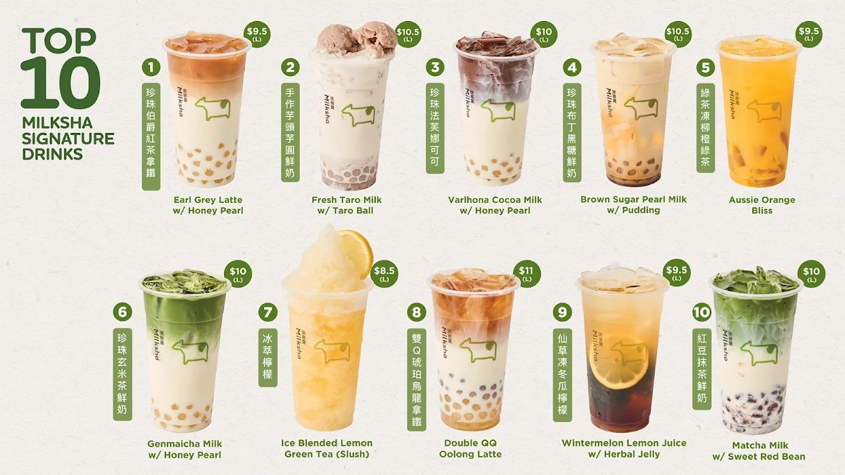 Menu, Milksha Queensland Albert St