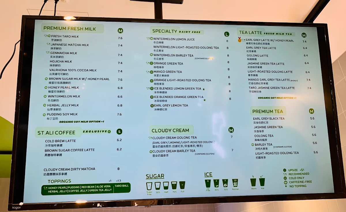 Menu, Milksha Queensland Albert St