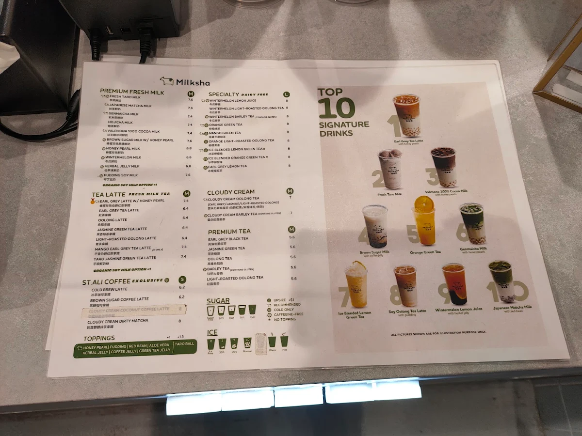 Menu, Milksha Queensland Albert St