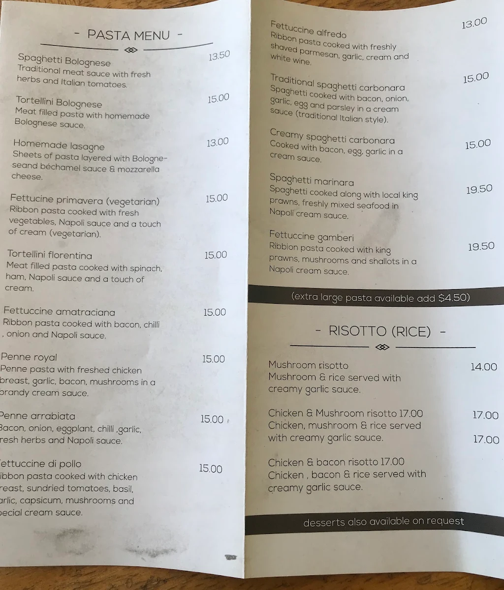 Menu, Da Marino Italian restaurant