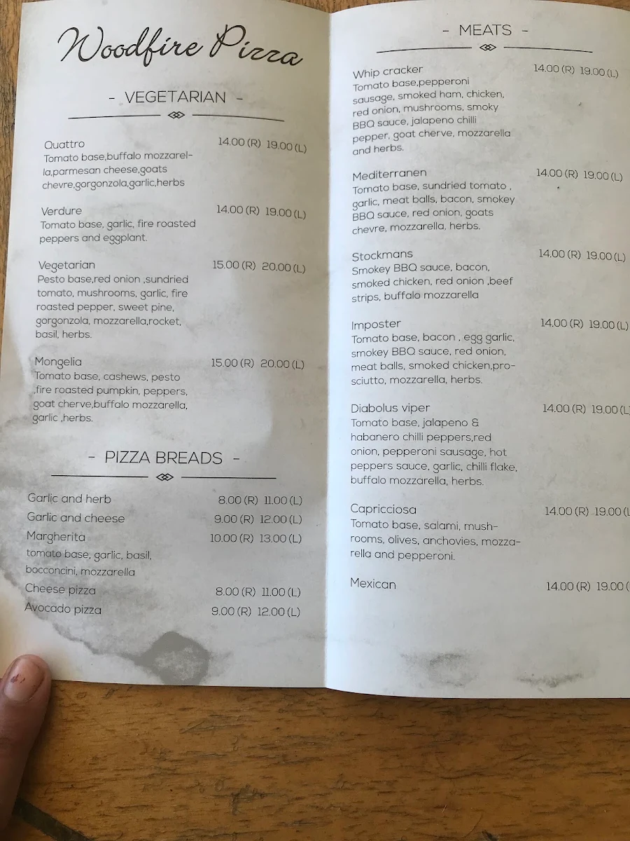 Menu, Da Marino Italian restaurant