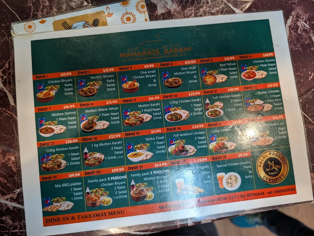 Menu, Maharaja Karahi