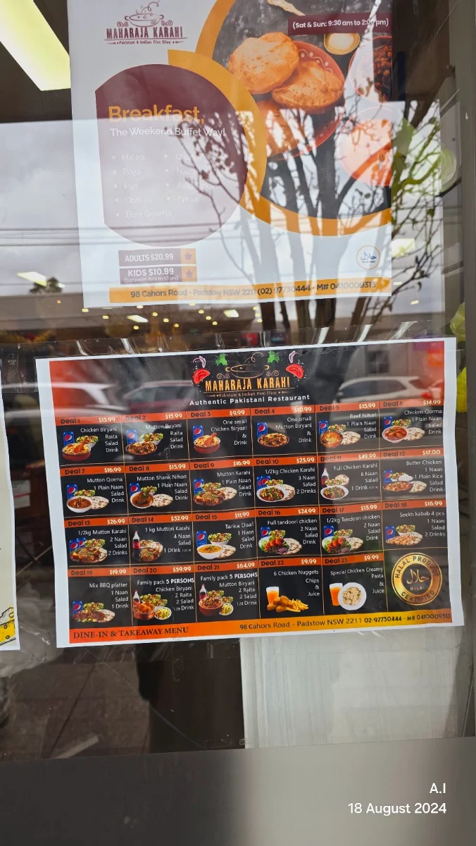 Menu, Maharaja Karahi