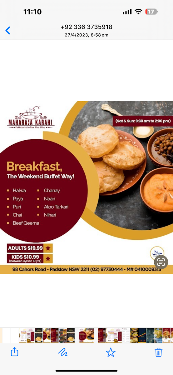 Menu, Maharaja Karahi