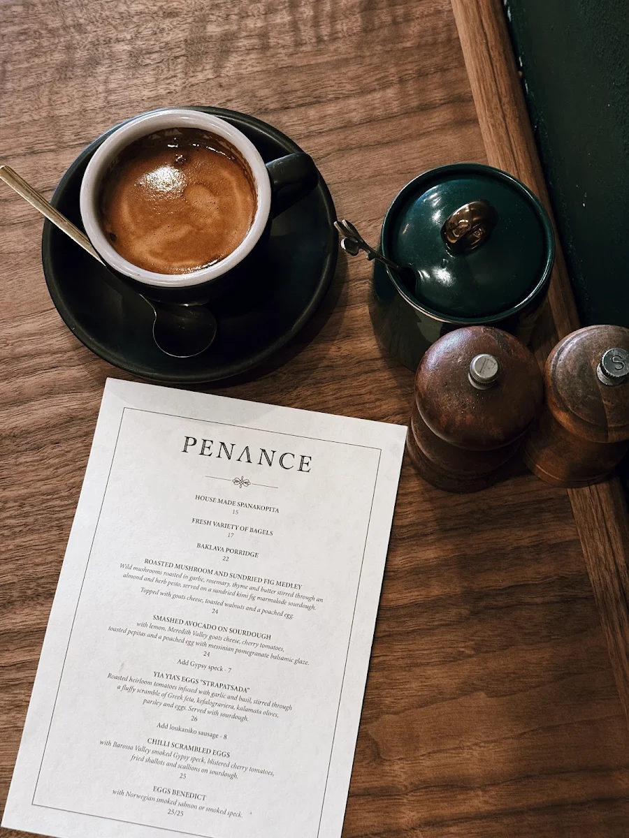 Menu, Penance Prahran
