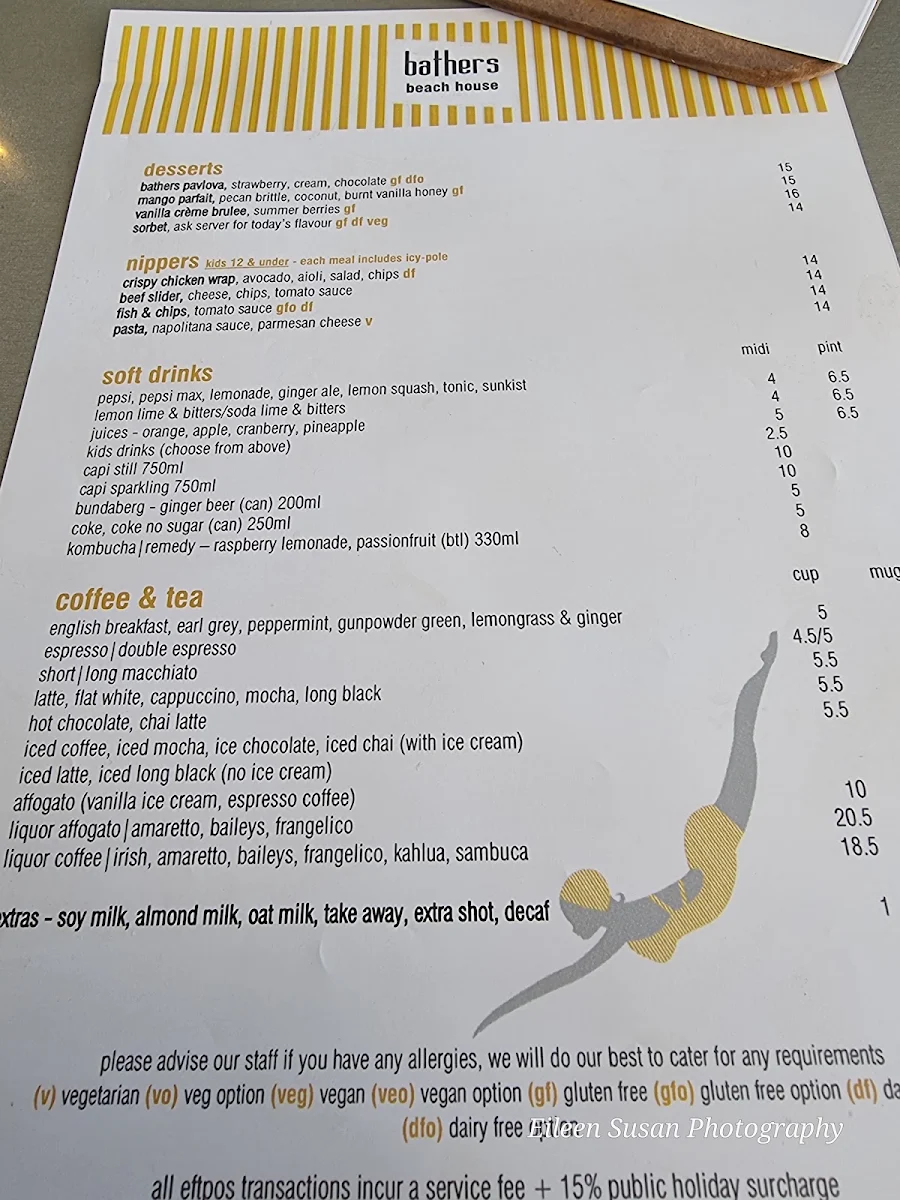 Menu, Bathers Beach House