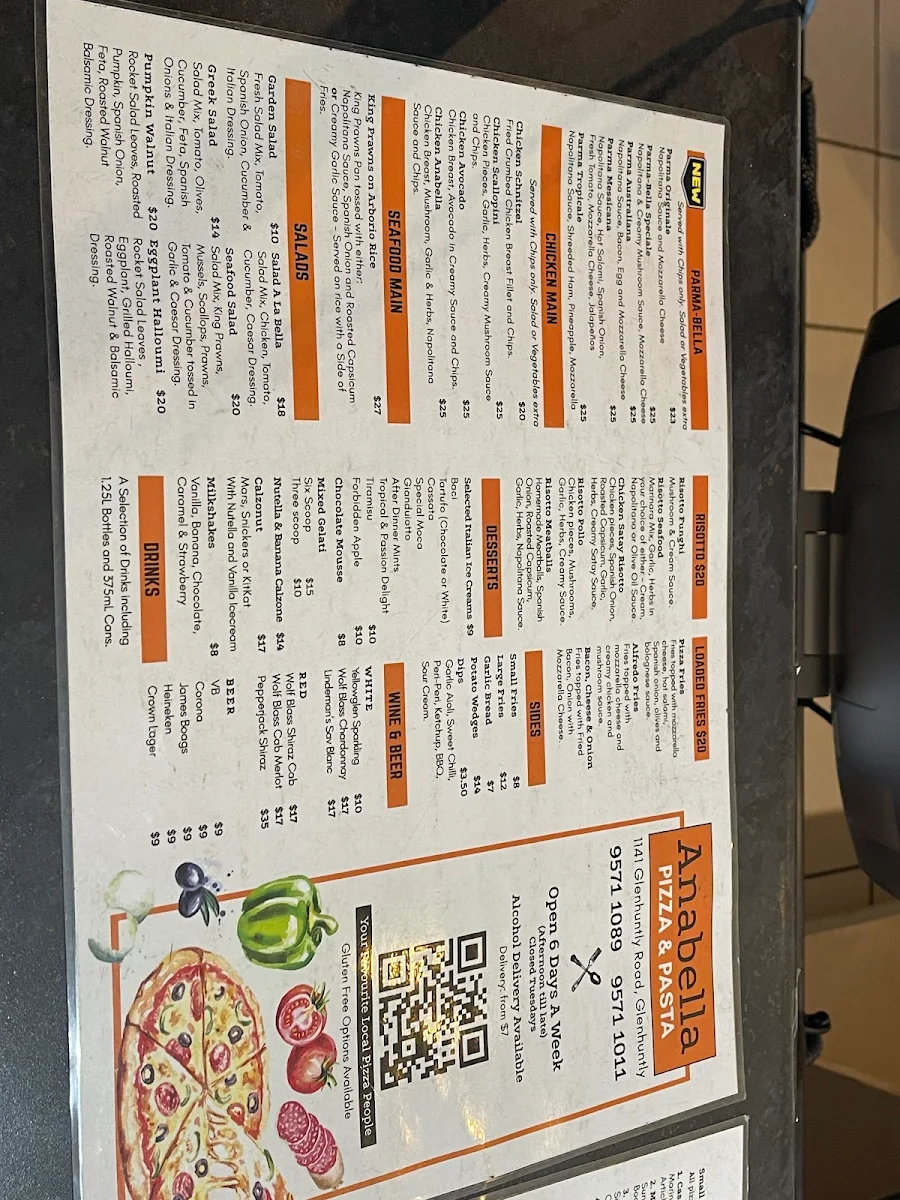 Menu, Anabella Restaurant