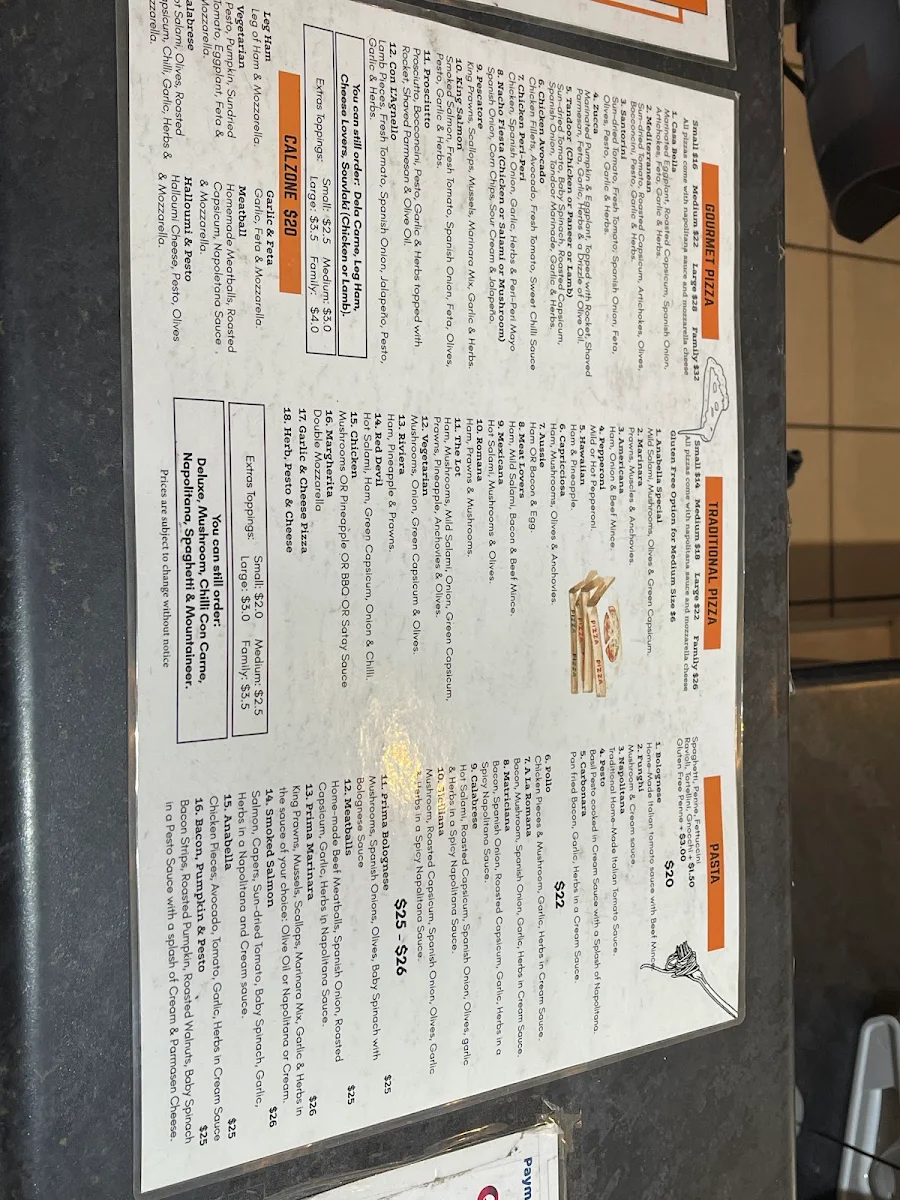 Menu, Anabella Restaurant