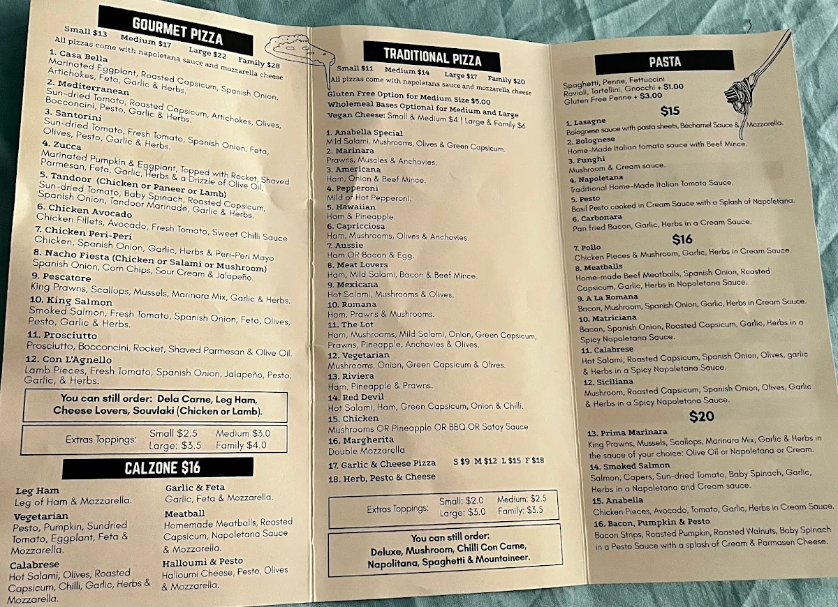 Menu, Anabella Restaurant
