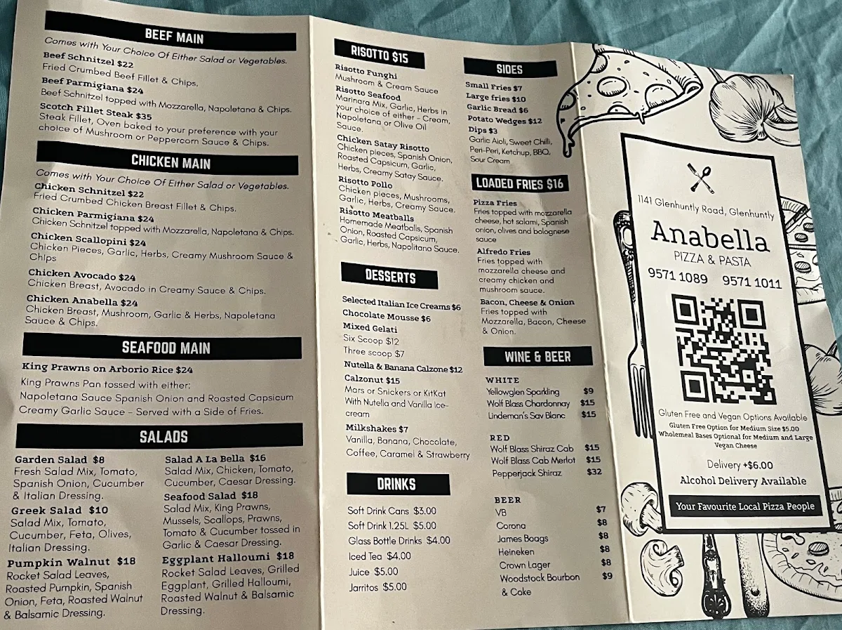 Menu, Anabella Restaurant
