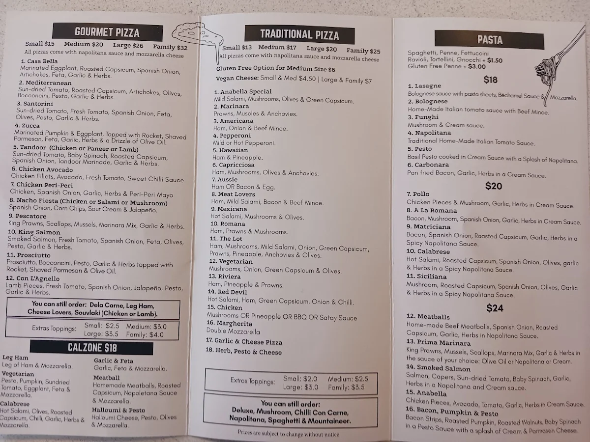 Menu, Anabella Restaurant