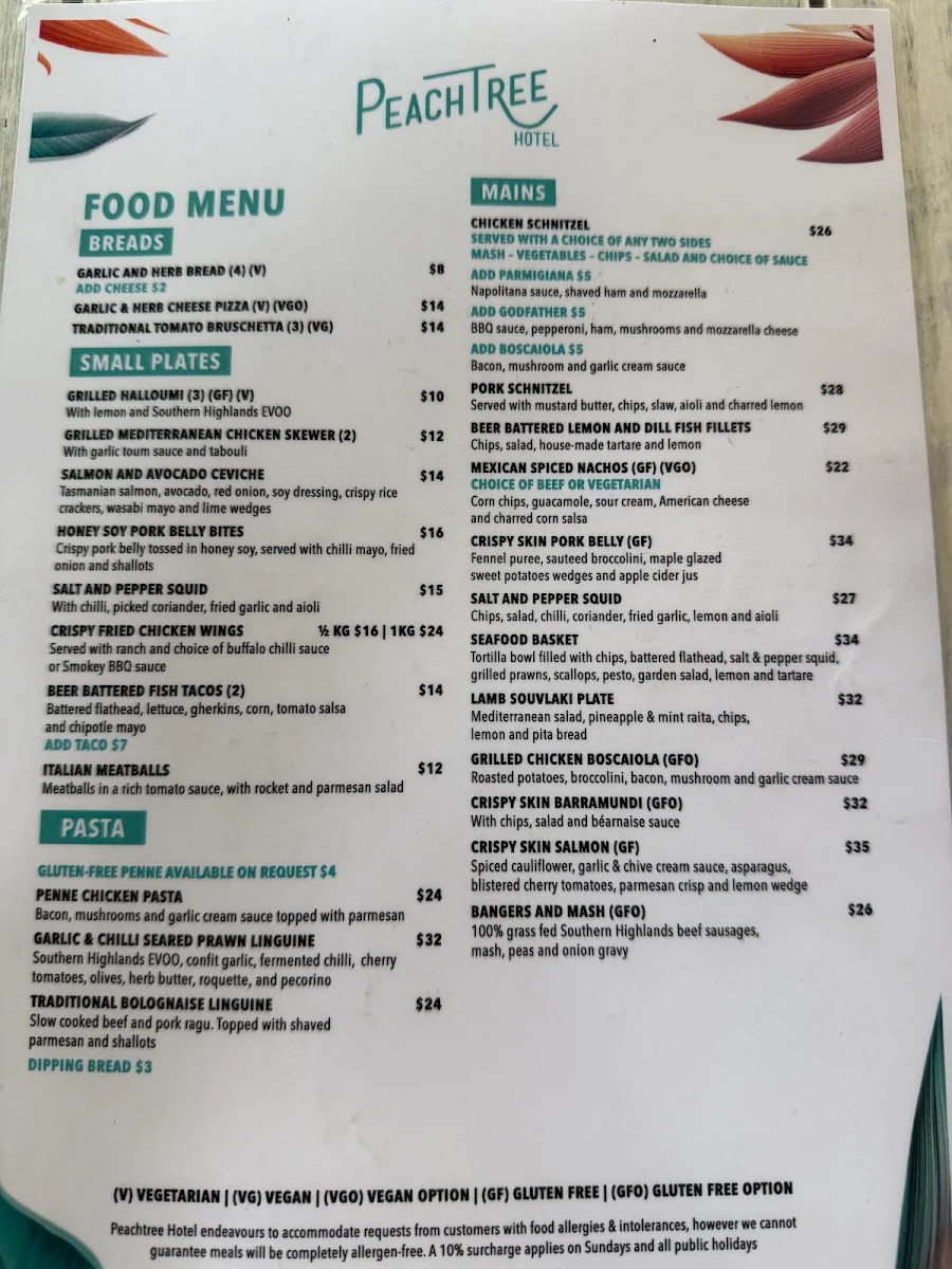 Menu, Peachtree Hotel