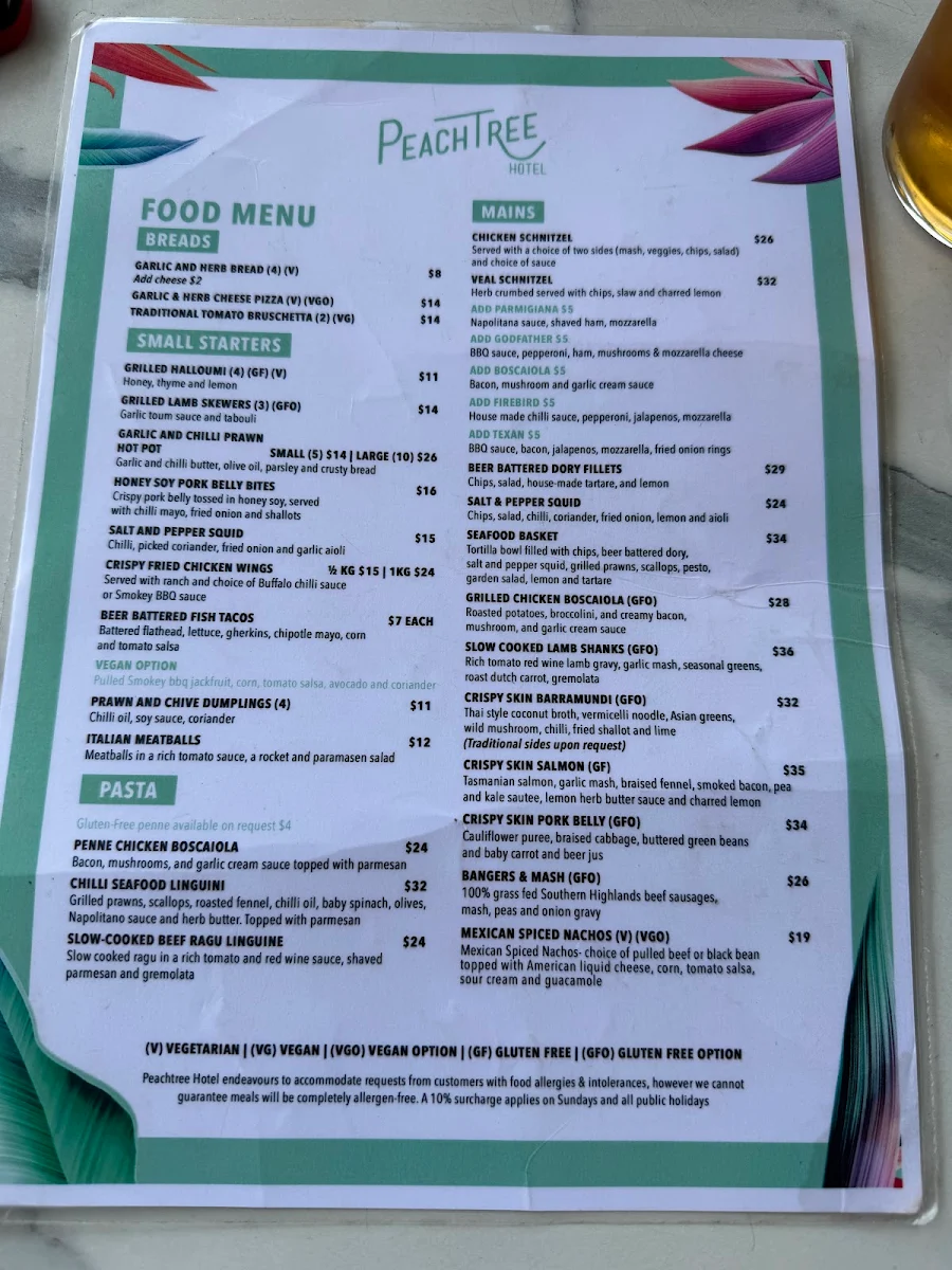 Menu, Peachtree Hotel