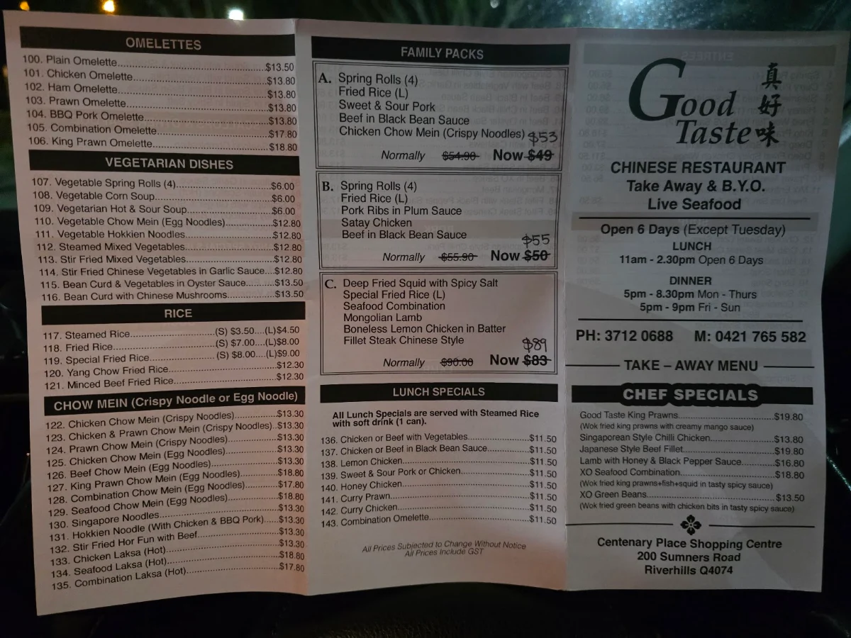 Menu, Good Taste