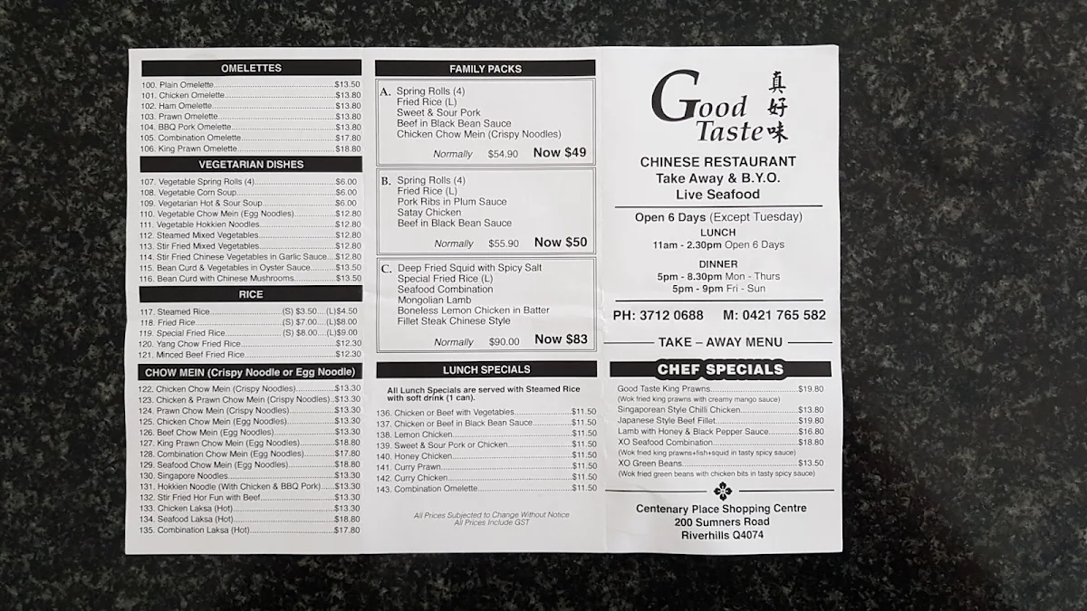 Menu, Good Taste