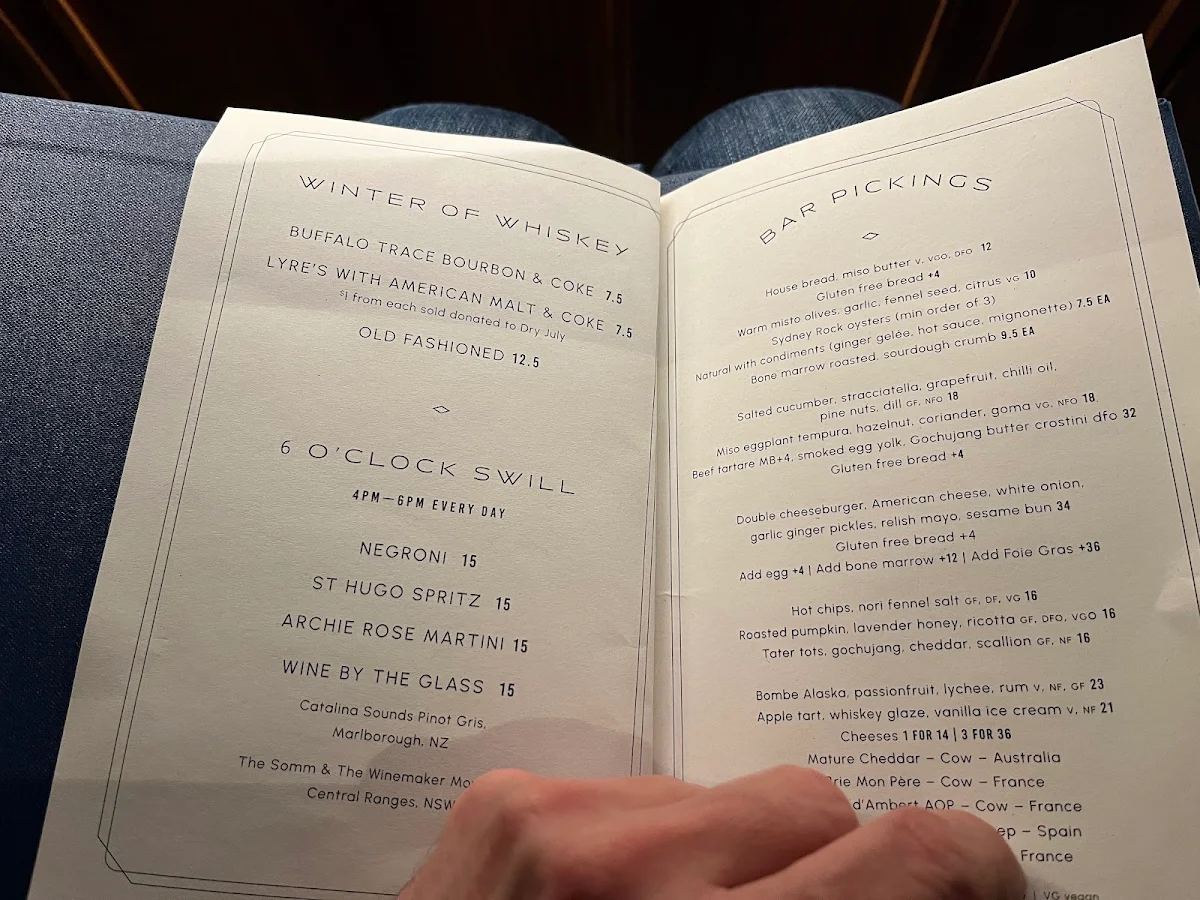 Menu, ESQ Bar + Dining