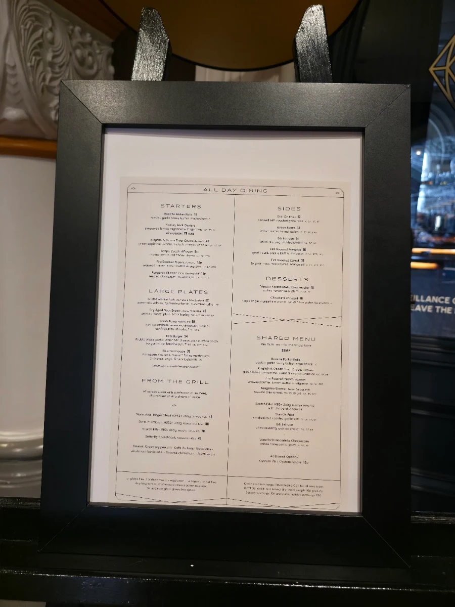 Menu, ESQ Bar + Dining