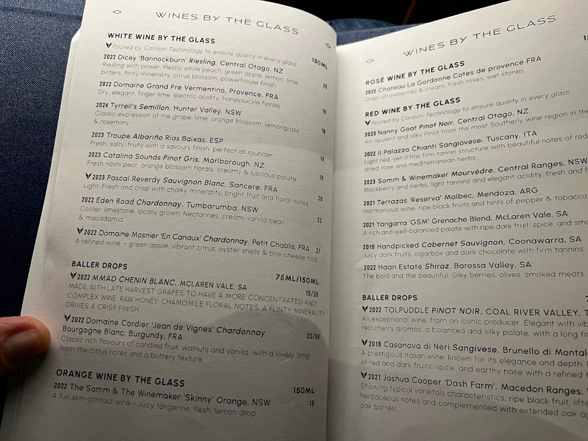 Menu, ESQ Bar + Dining