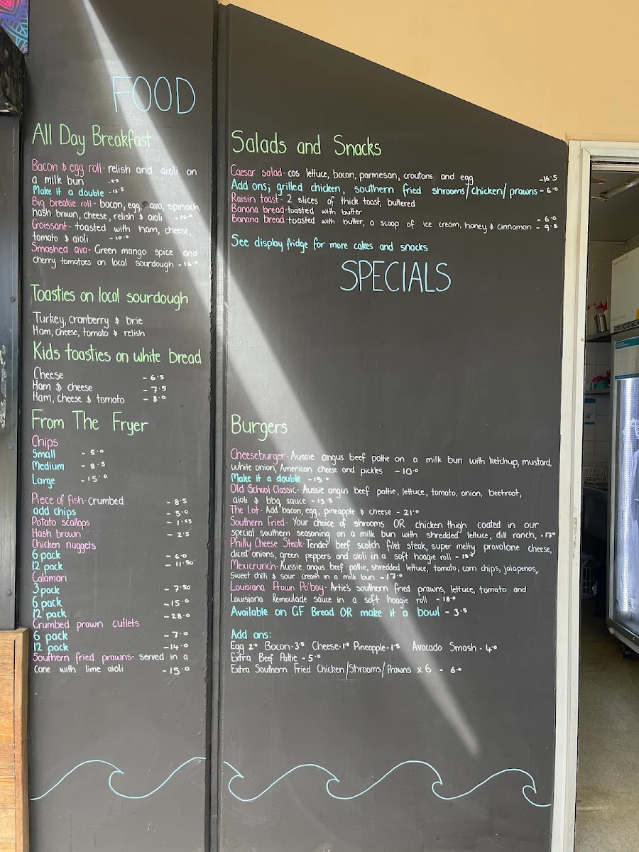 Menu, Artie's Place at Copa Surfclub