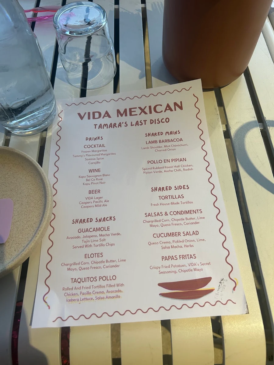 Menu, VIDA Mexican Kitchen & Bar
