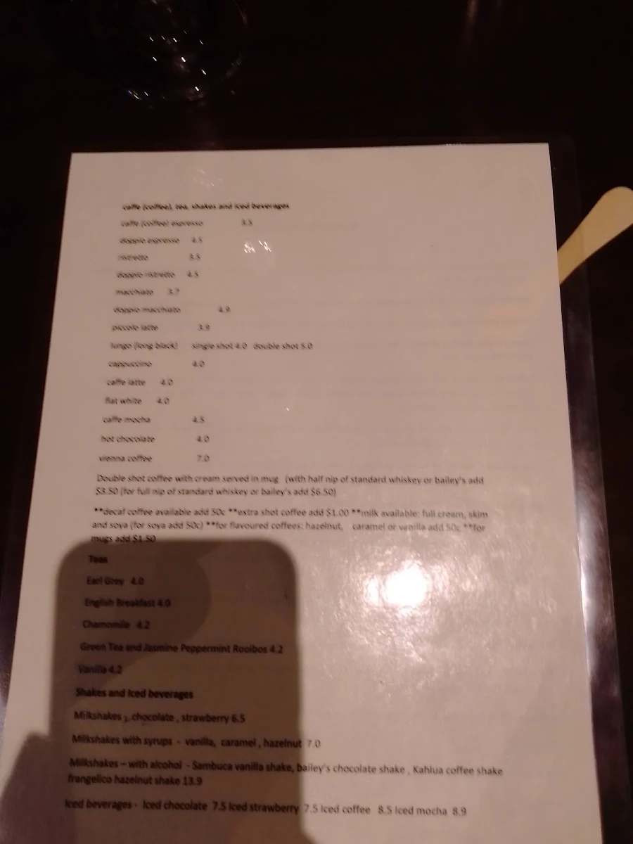 Menu, Rocco's Ristorante