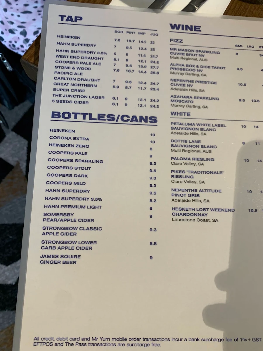 Menu, Grand Junction Tavern