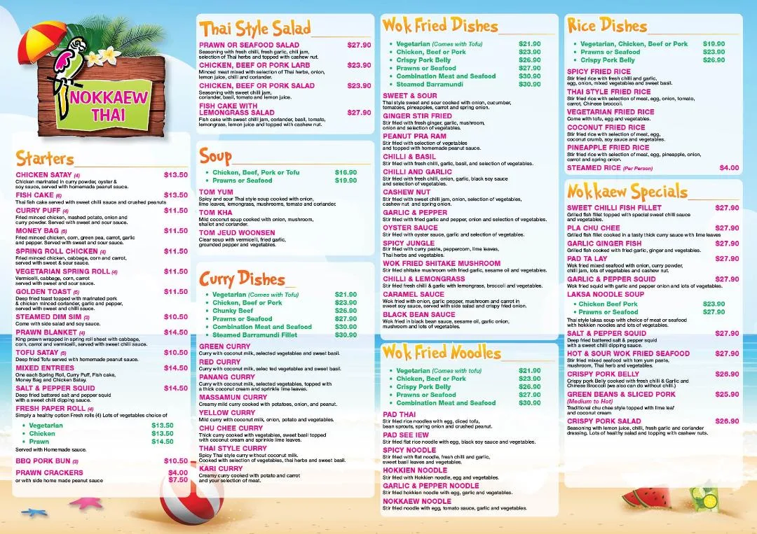 Menu, Nokkaew Thai