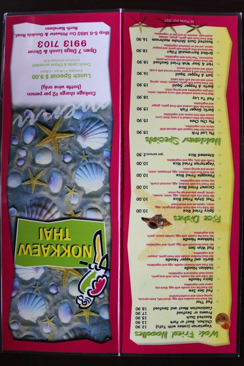 Menu, Nokkaew Thai