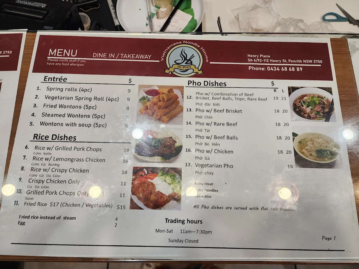 Menu, Hi Pho
