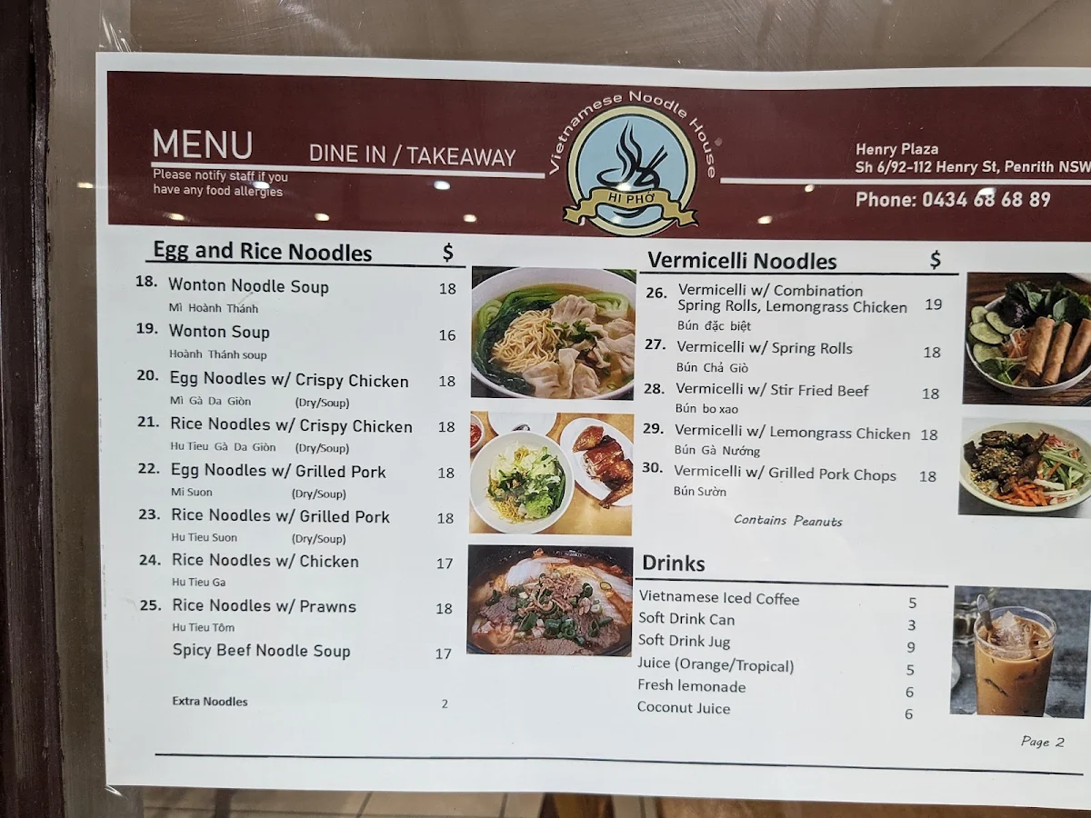 Menu, Hi Pho