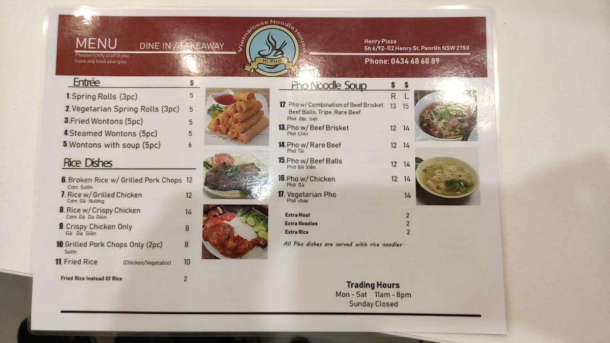 Menu, Hi Pho