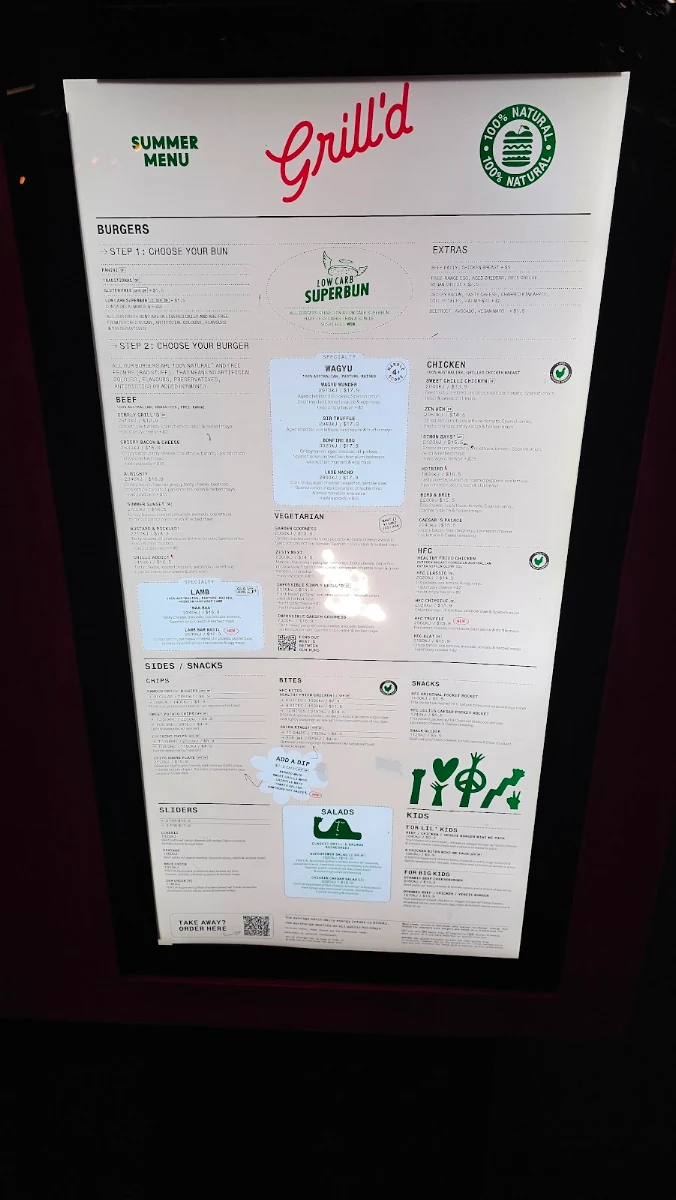 Menu, Grill'd Burgers - Top Ryde