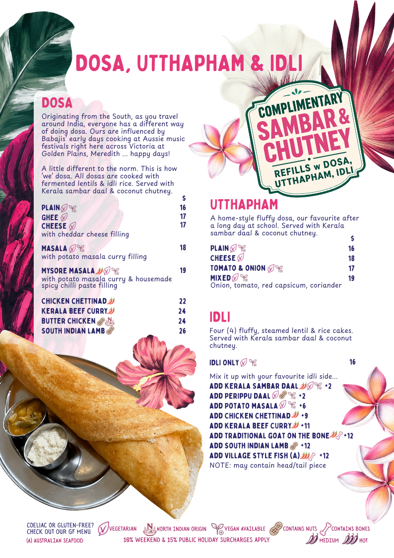 Menu, Babaji's Kerala Kitchen - Warburton