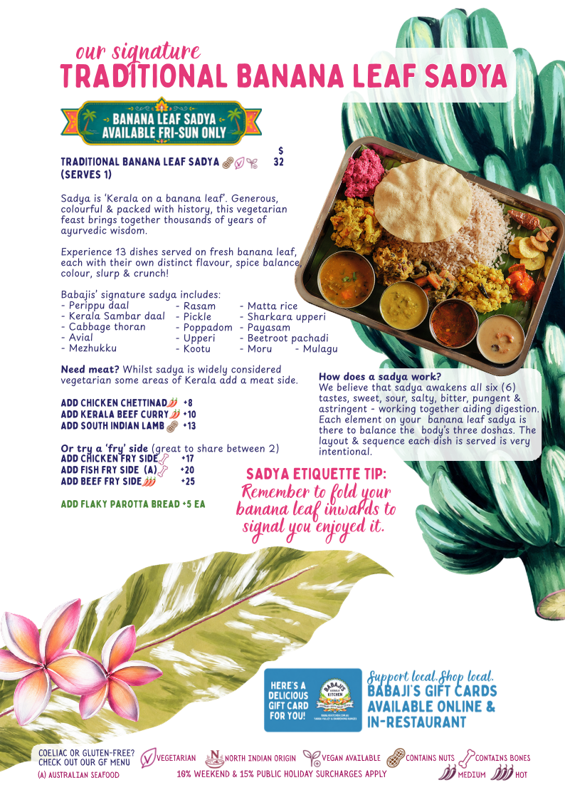 Menu, Babaji's Kerala Kitchen - Warburton