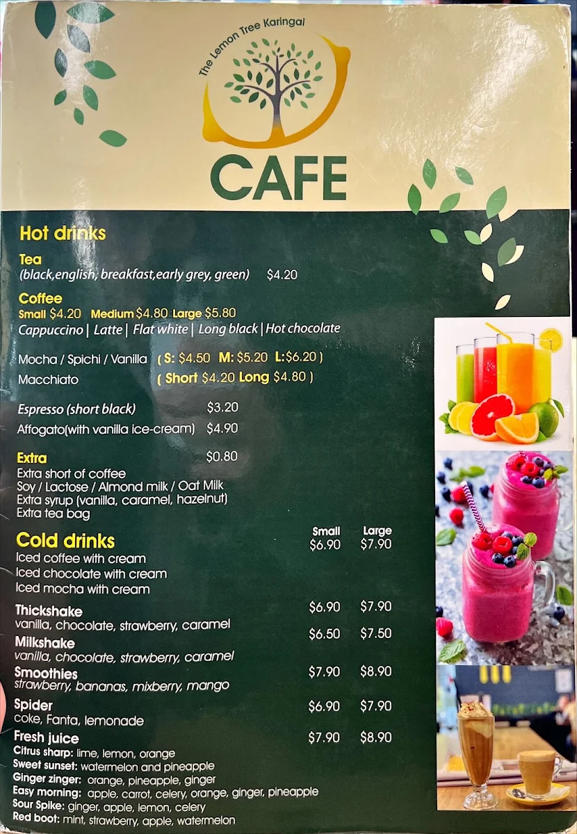 Menu, The Lemon Tree Karingal