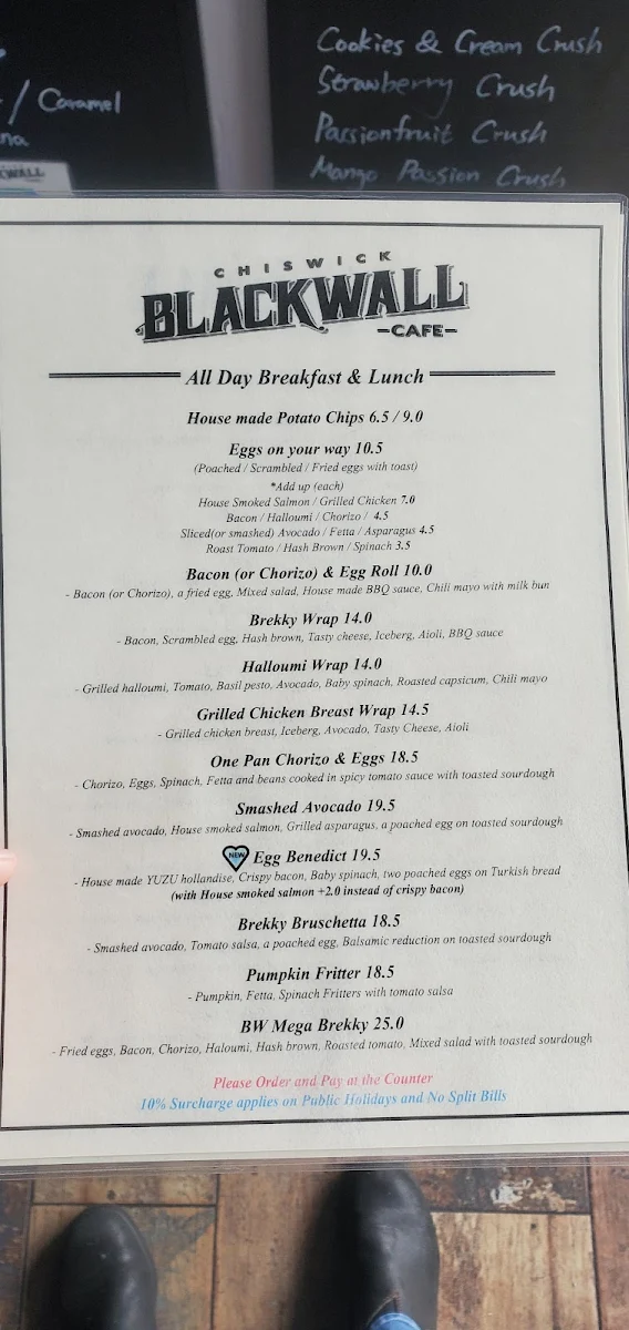 Menu, Blackwall Cafe