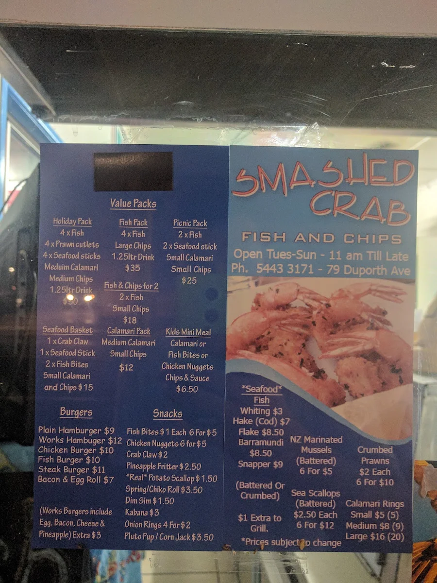Menu, Smashed Crab Seafoods