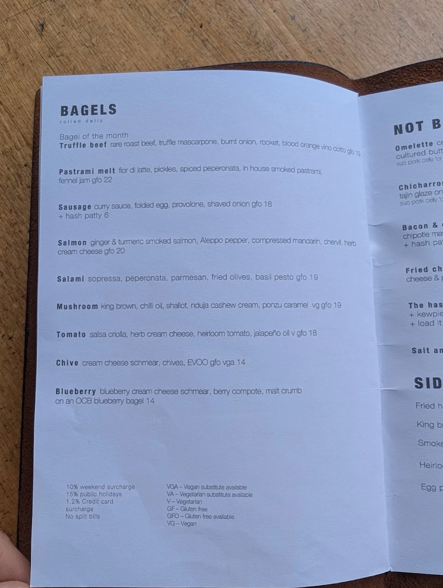 Menu, Opus Coffee Brewers
