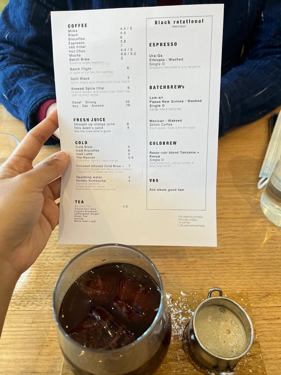 Menu, Opus Coffee Brewers